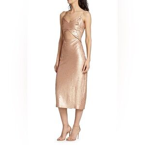 L'AGENCE Metallic Rose Midi Dress